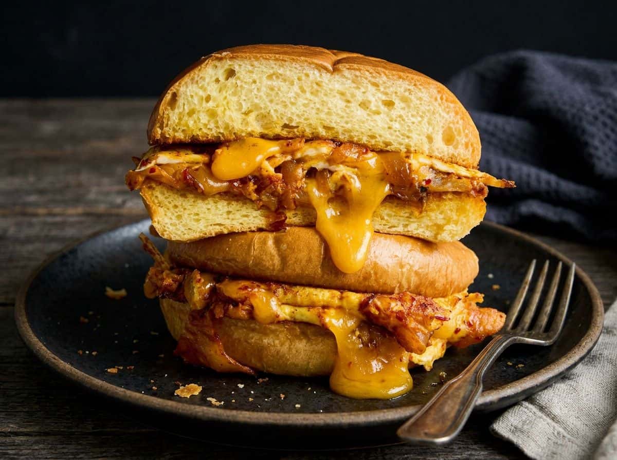 Kimchi-Ei-Sandwich mit Cheddar