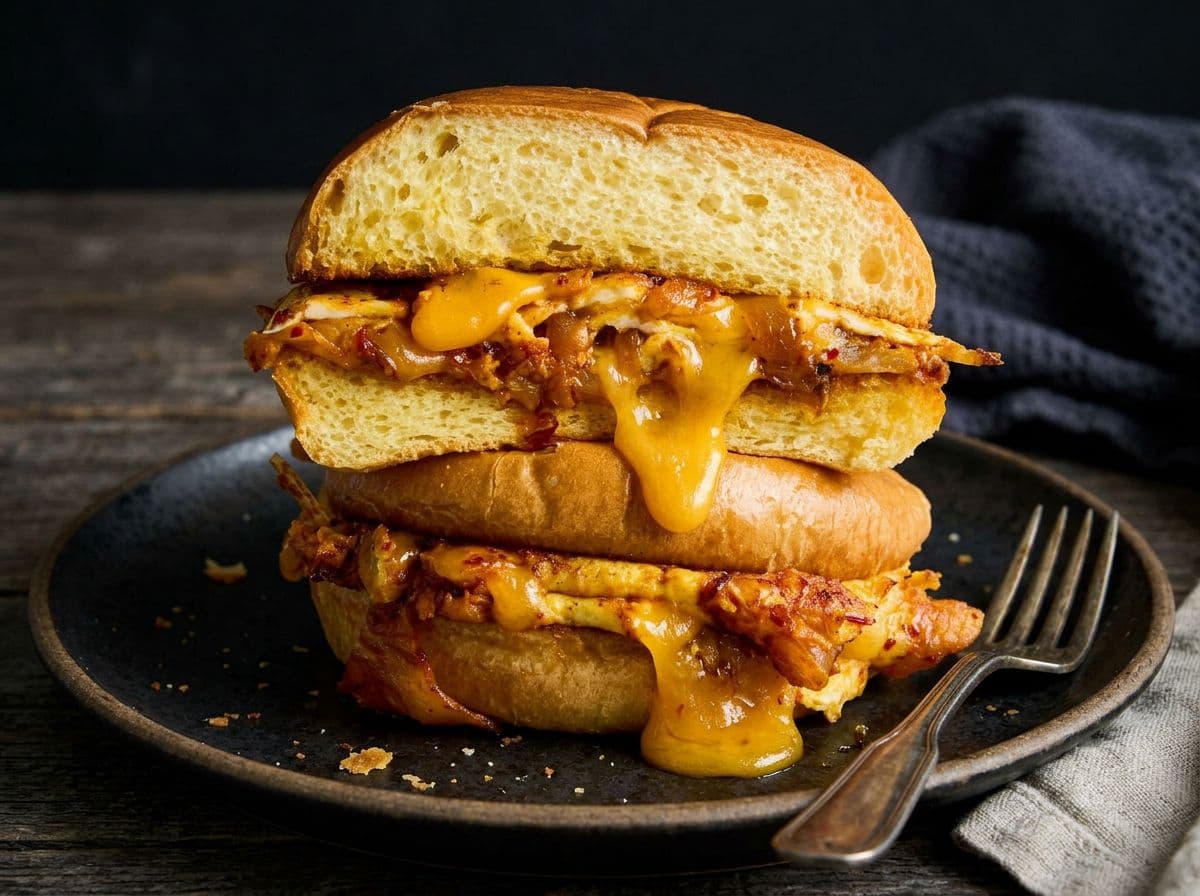 Kimchi-Ei-Sandwich mit Cheddar