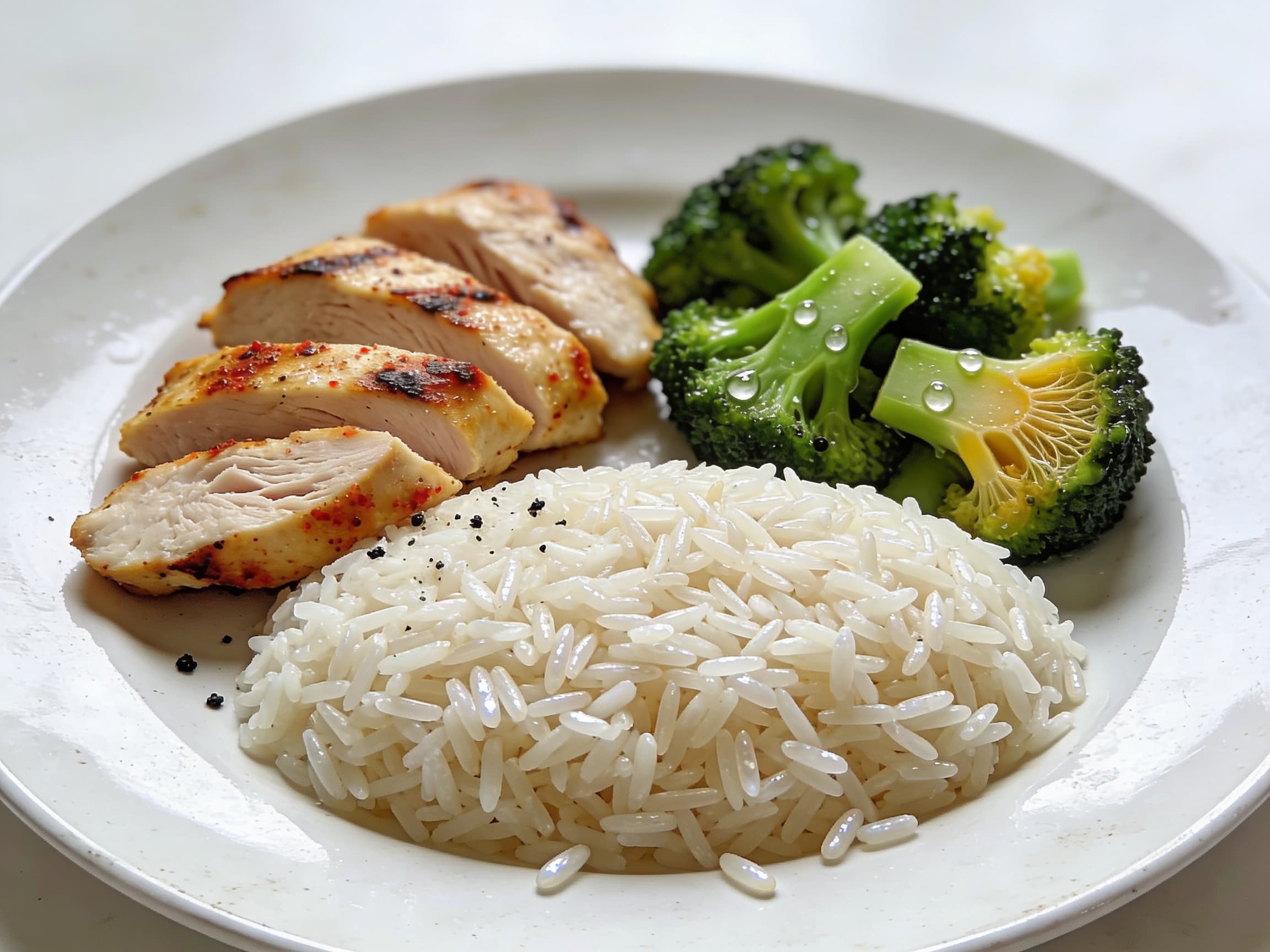 Hähnchenbrust mit Reis und Brokkoli