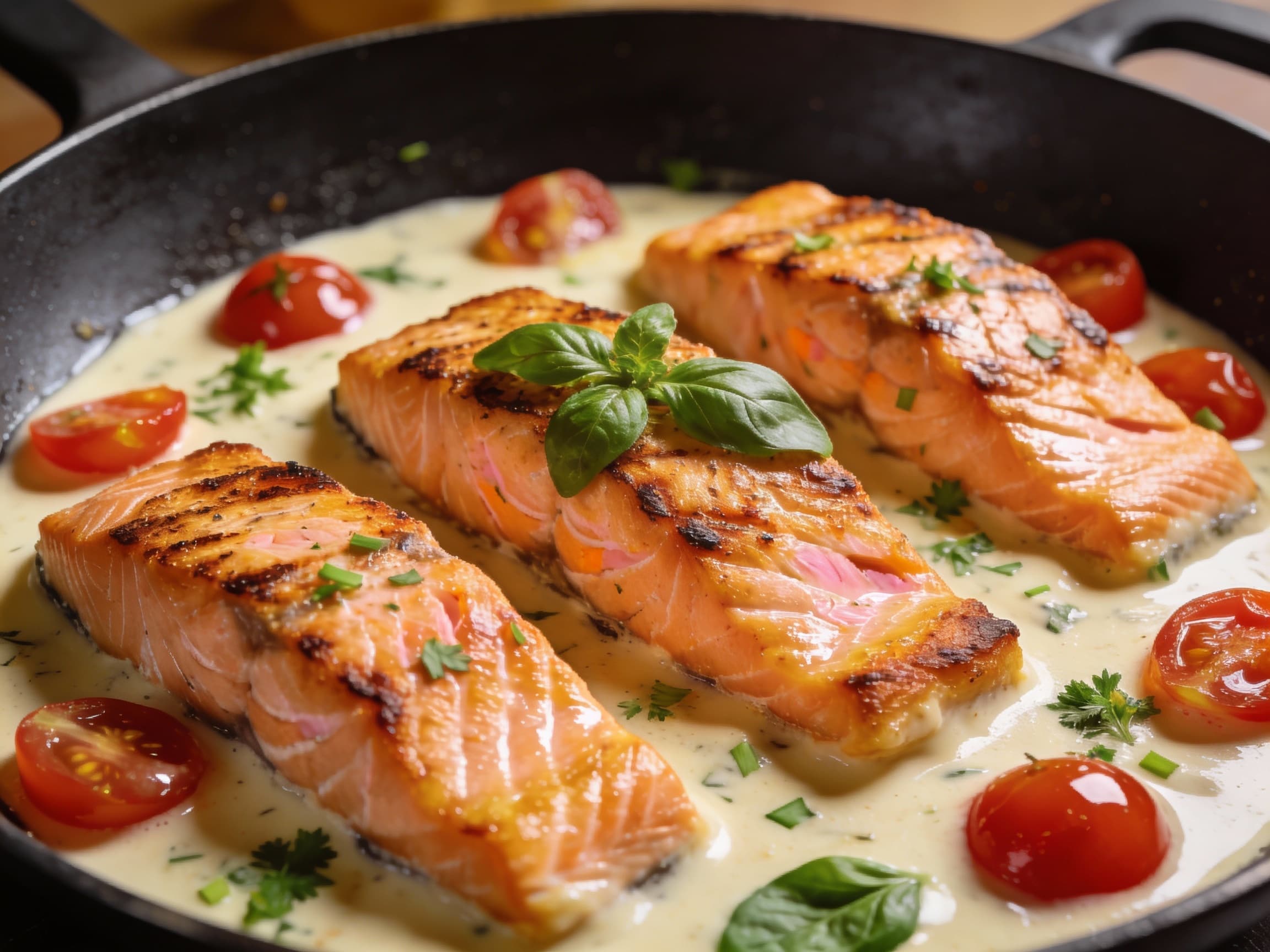 Mediterraner Lachs mit Spinat und Tomaten-Sahne-Sauce