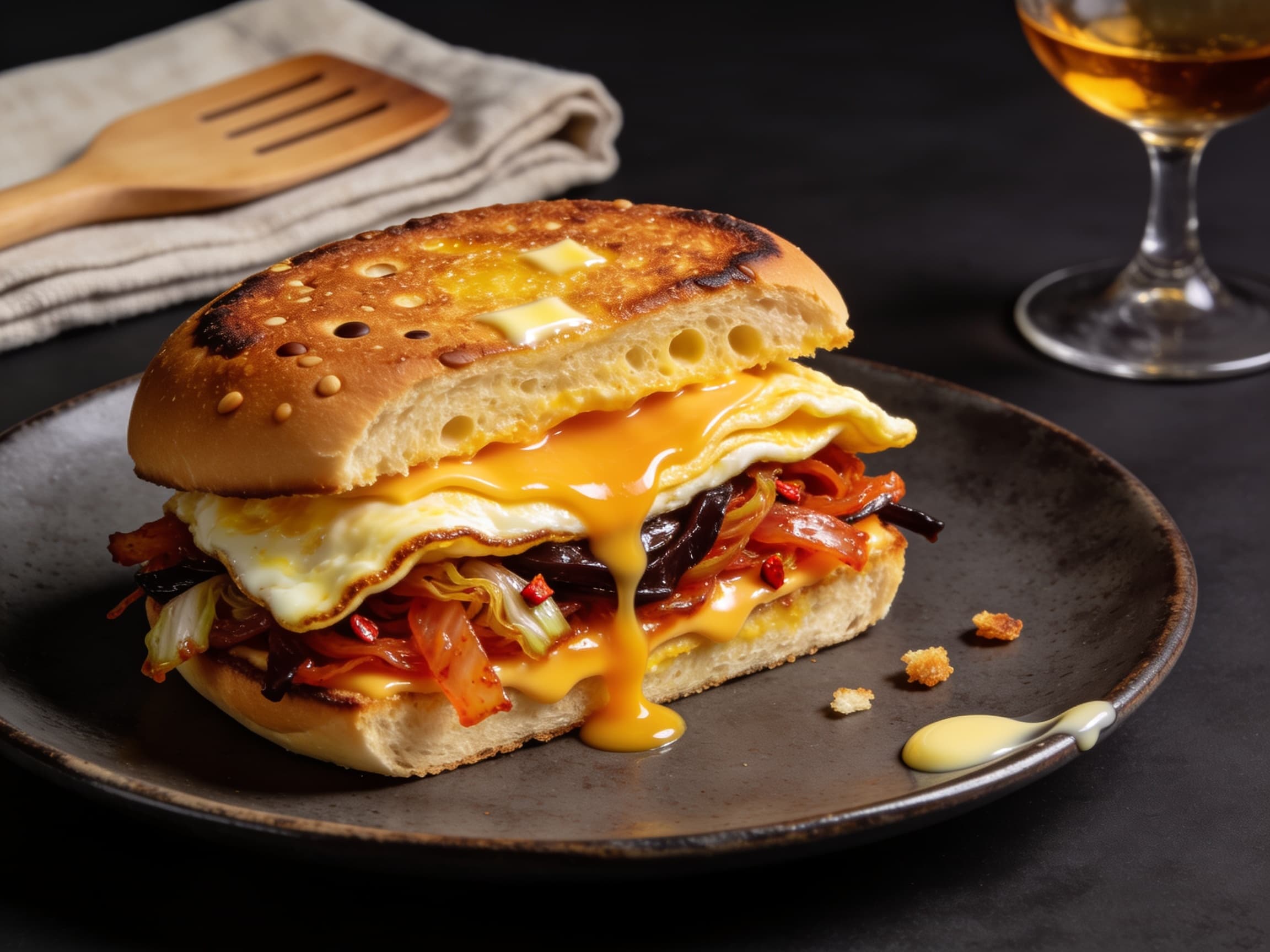 Kimchi-Ei-Sandwich mit Cheddar