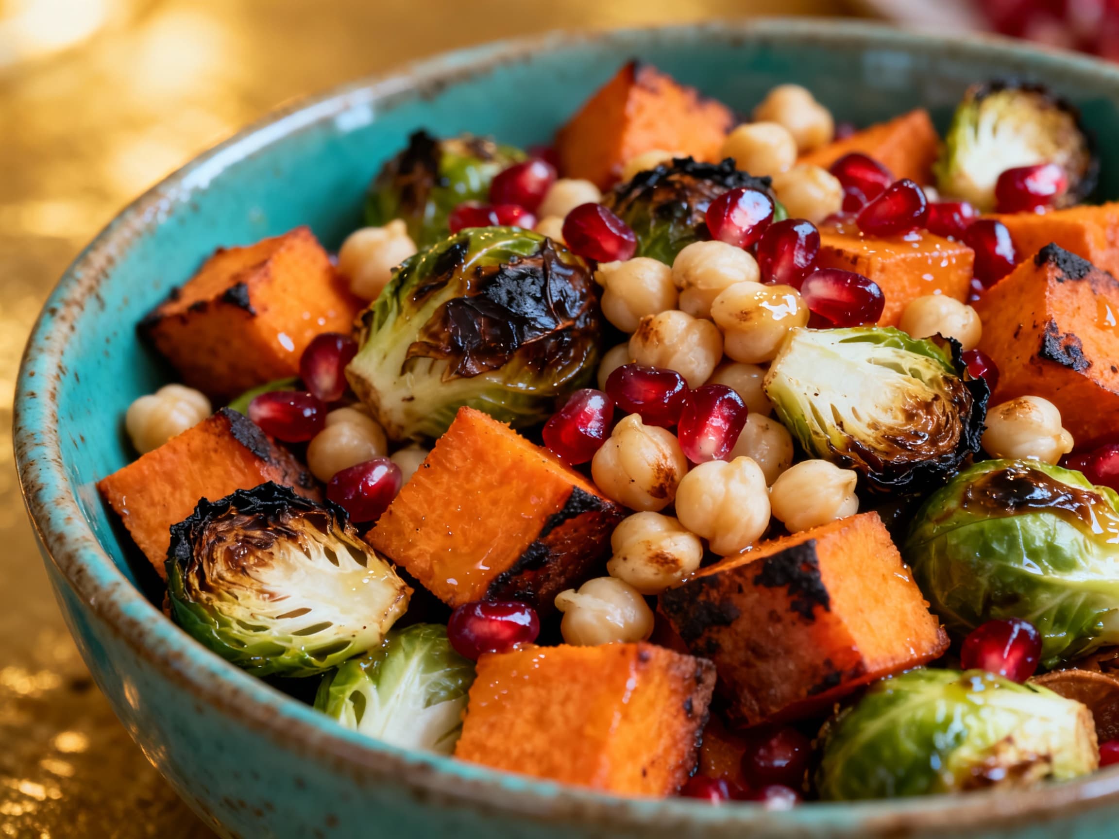 Warmer Rosenkohl-Kürbis-Salat mit Ahornsirup und Pekannüssen