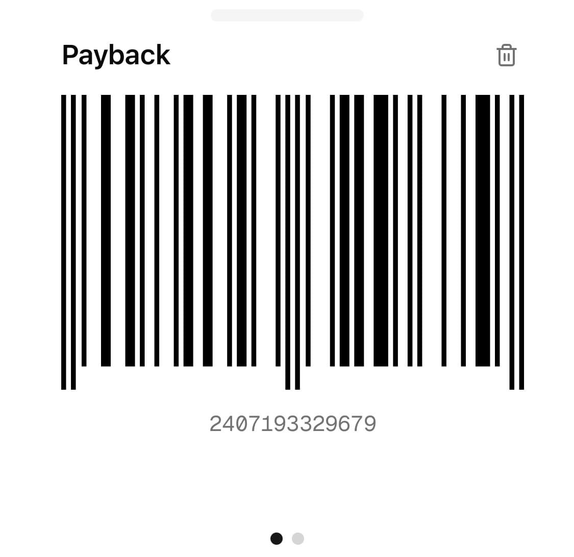 Payback-Karte als Barcode in der Einkaufsliste