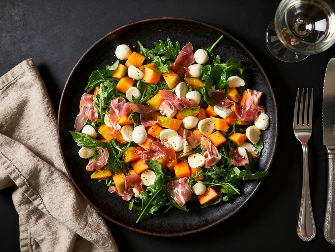 Melonen-Rucola-Salat mit Mozzarella und Prosciutto