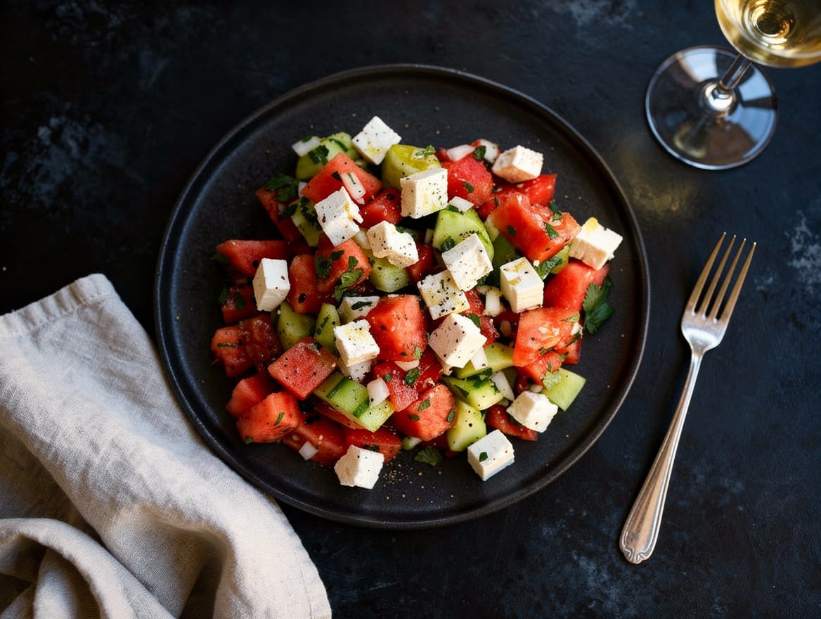 Wassermelonen-Salat mit Feta und Minze