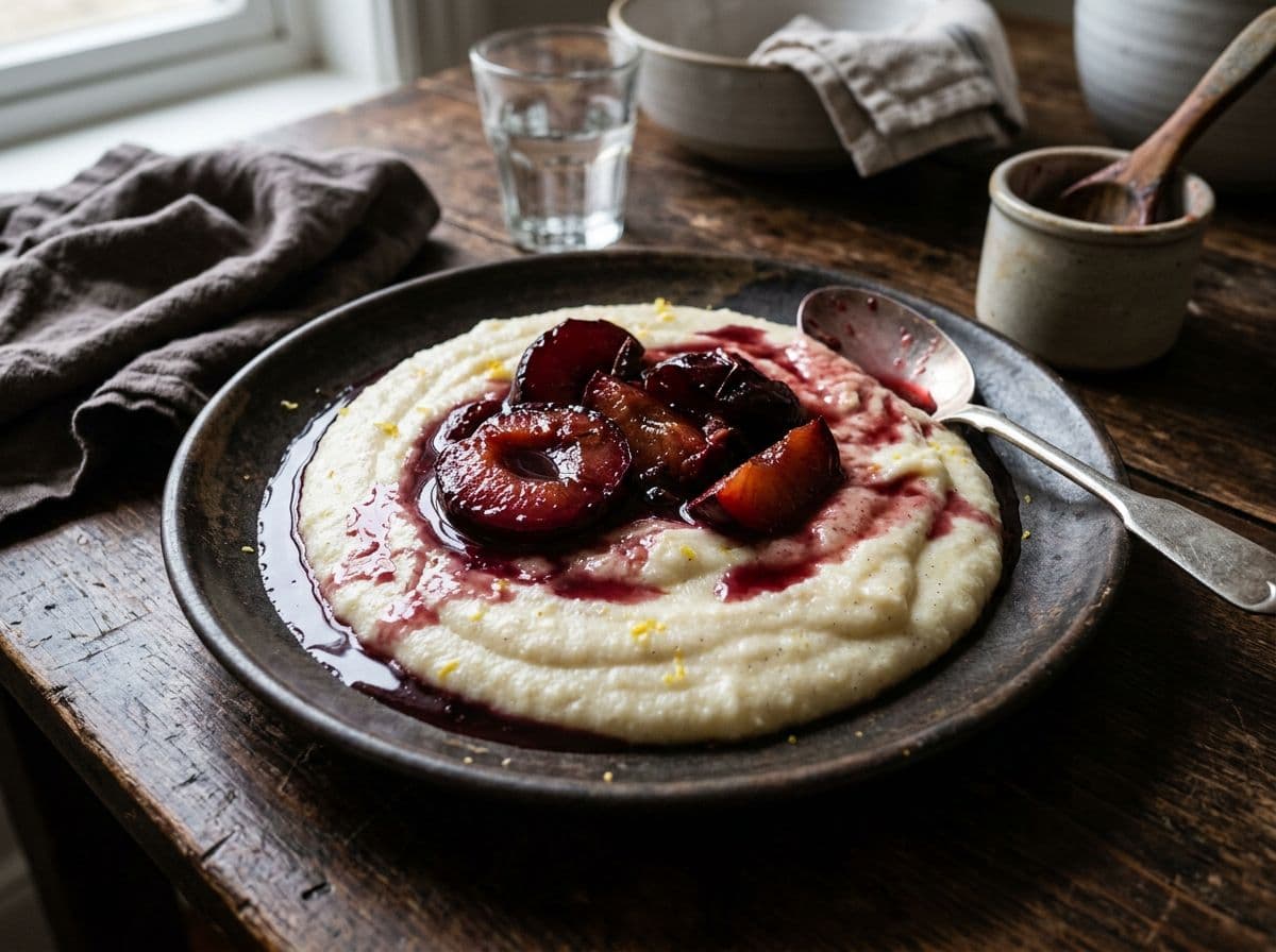 Grießbrei mit Zwetschgenkompott