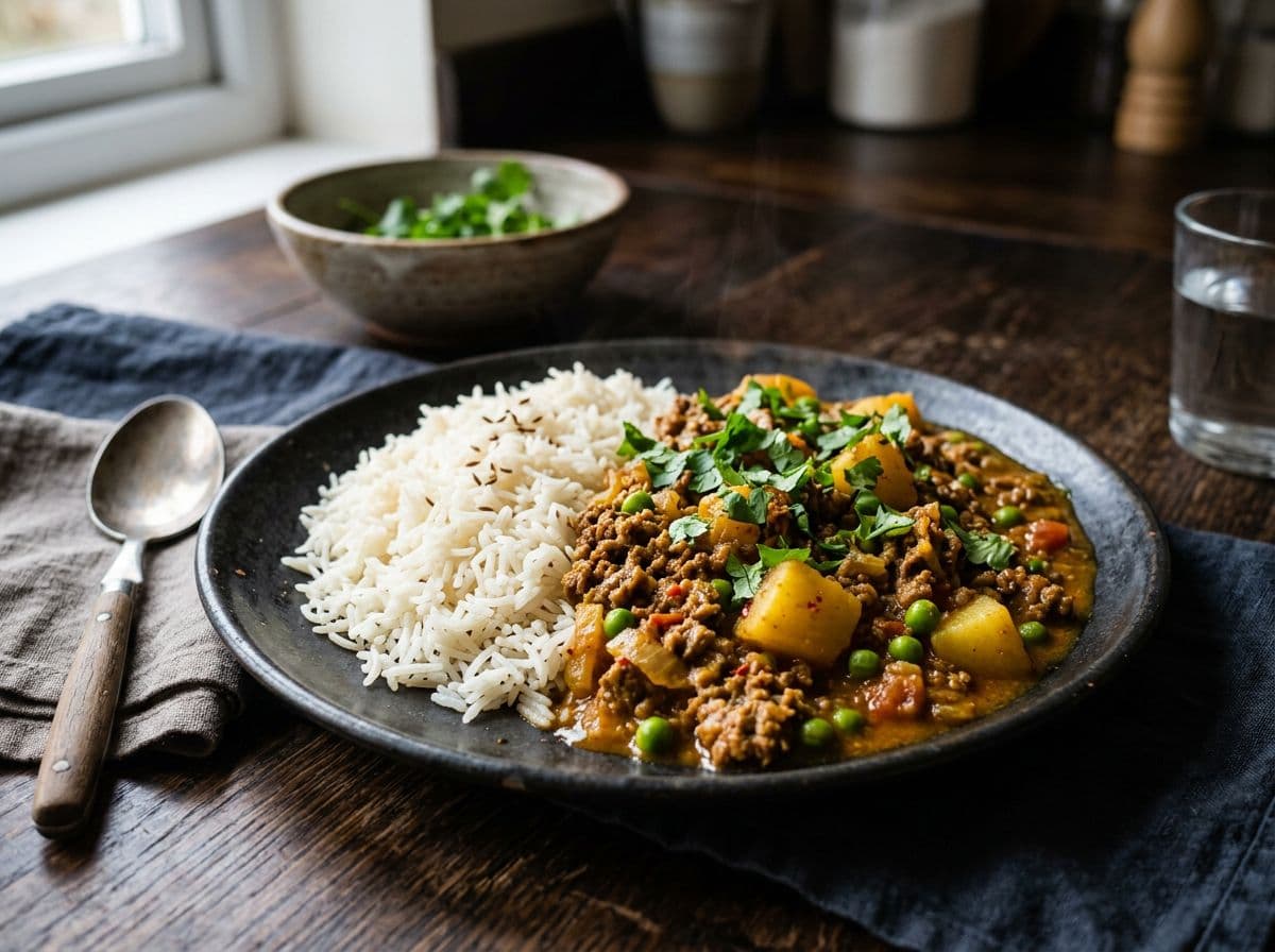 Hackfleisch-Curry mit Kartoffeln und Erbsen