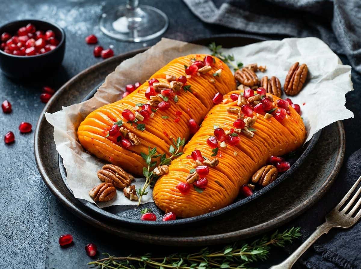 Hasselback-Butternut-Kürbis aus dem Ofen