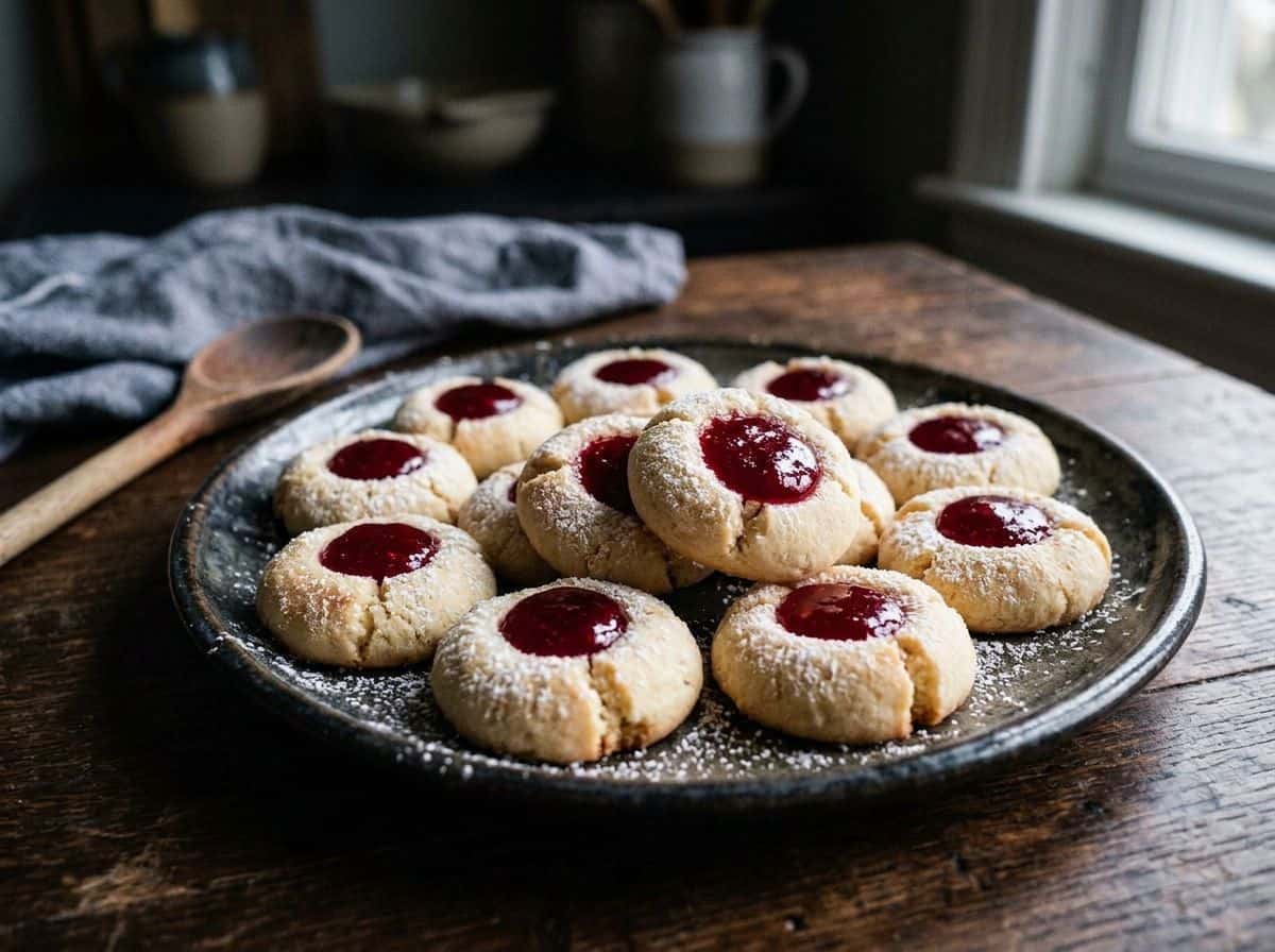 Husarenkrapfen mit Mandeln und Johannisbeergelee