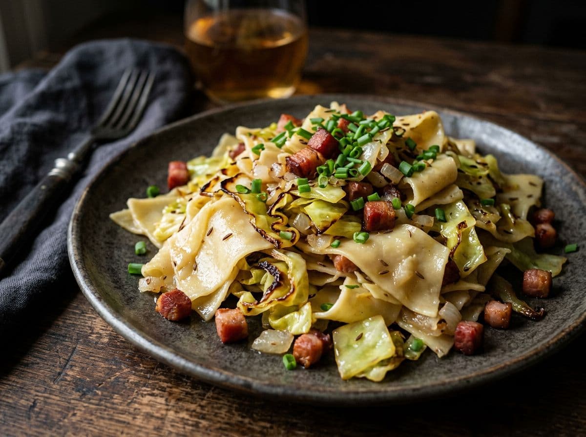 Krautfleckerl mit Spitzkohl und Speck