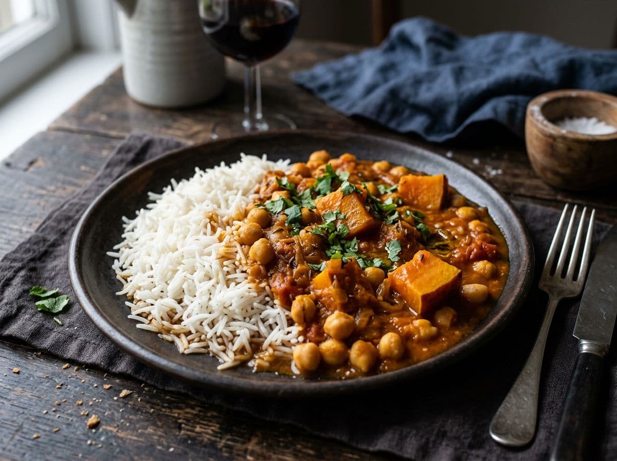 Kürbis-Kichererbsen-Curry ohne Kokosmilch