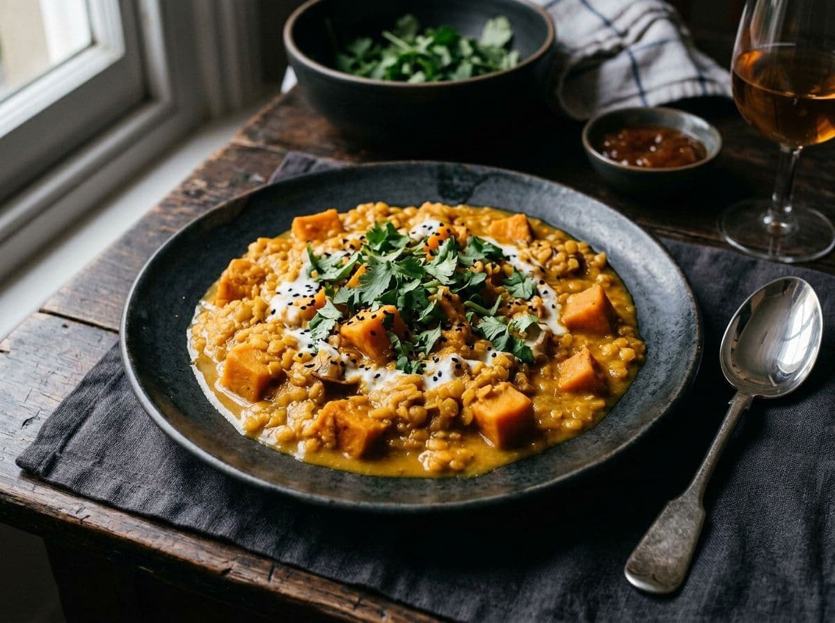 Rote-Linsen-Curry mit Süßkartoffeln und Kokosmilch