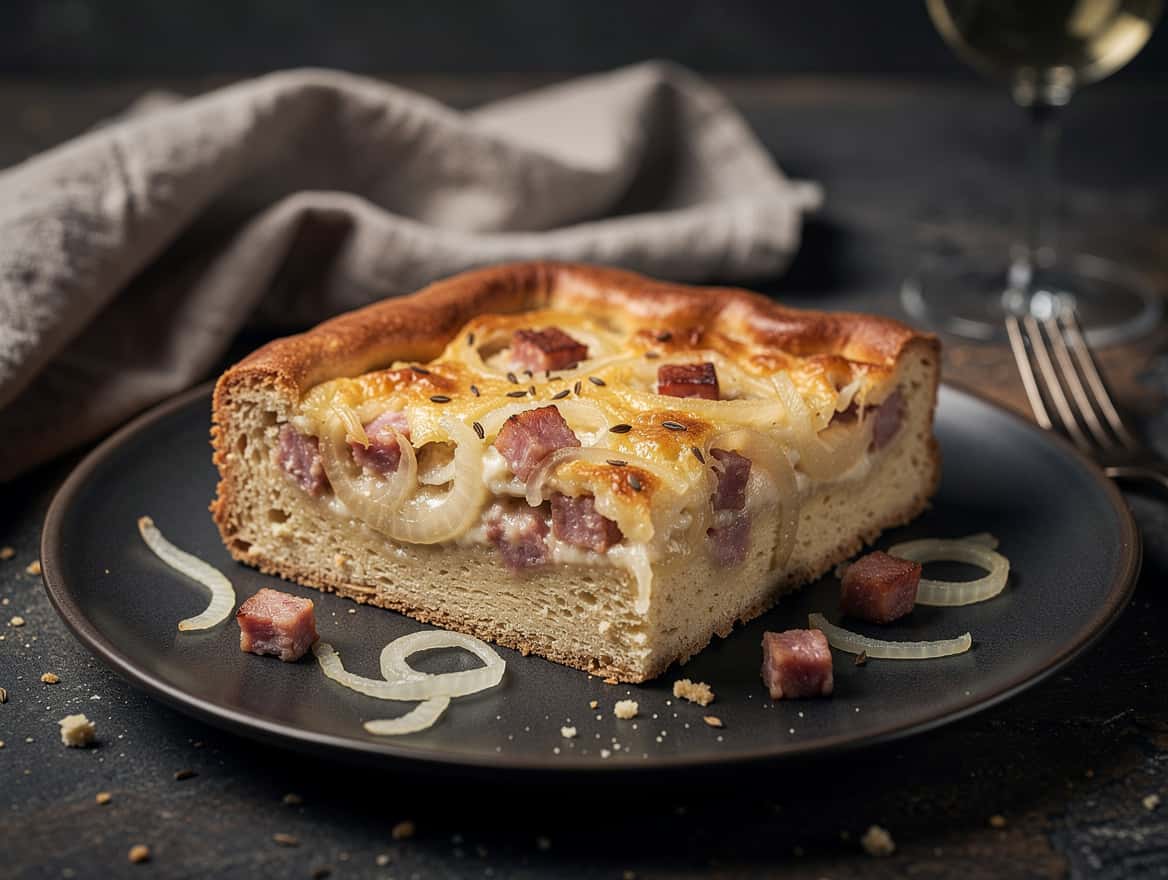 Schwäbischer Zwiebelkuchen mit Speck
