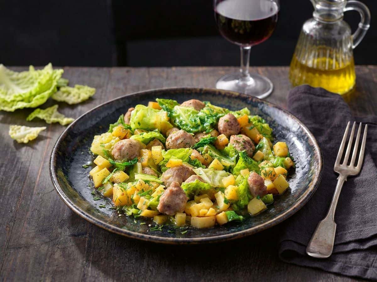 Wirsing mit Kartoffeln und Bratwurst